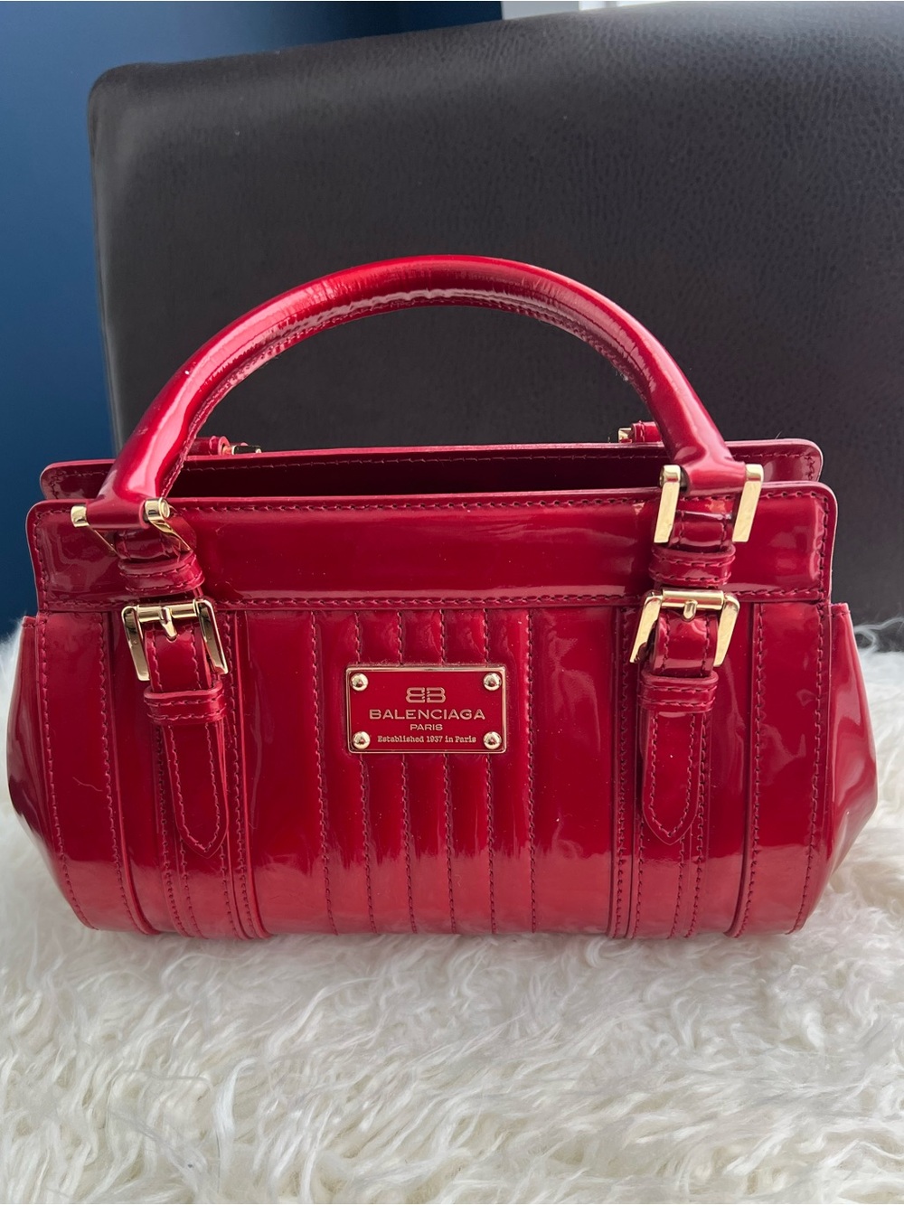 Balenciaga Red Patent Leather Top-Handle Bag